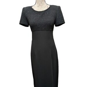 DW3 David Warren Dress  4  Black Sheath Midi Sparkle Bodice Solid Skirt Vintage